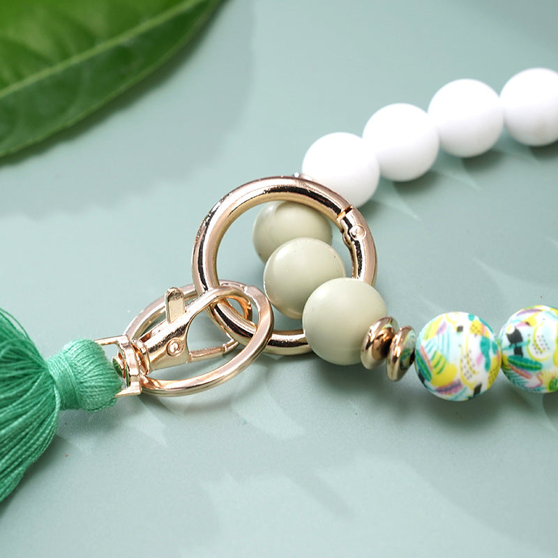 Wholesale Colorful Silicone Beads Three Layers Tassel Beaded Wrist Keychain